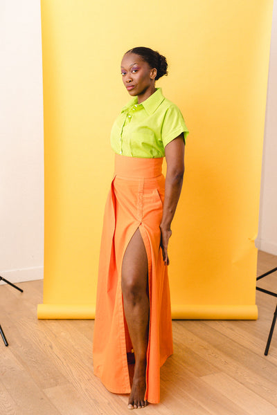 ÉNAMORATA: JUPE LONGUE TAILLE HAUTE EN PRECOMMANDE