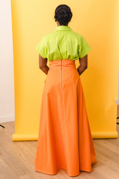 ÉNAMORATA: JUPE LONGUE TAILLE HAUTE EN PRECOMMANDE
