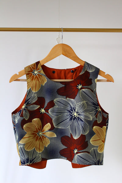 LE CROP TOP REVERSIBLE NANDI WAX FLEURS MARRON