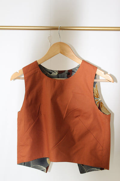 LE CROP TOP REVERSIBLE NANDI WAX FLEURS MARRON
